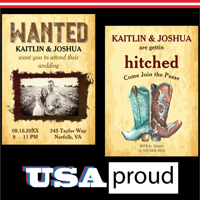 WANTED Poster 🤠 Cowboy Boots Wedding Photo Invitation (Creator Uploaded)