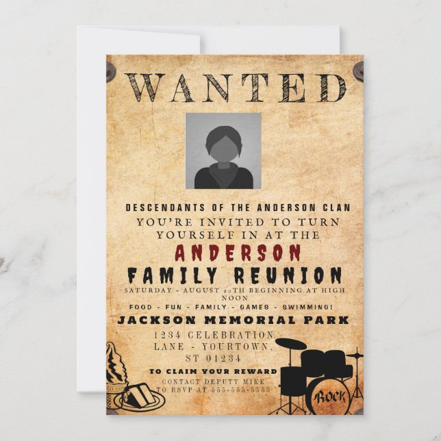 Wanted Poster Family Reunion Barbeque Invitation (Front)