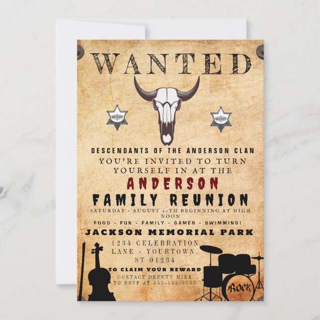 Wanted Poster Family Reunion Barbeque Invitation (Front)