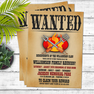 Wanted Poster Family Reunion Barbeque Invitations