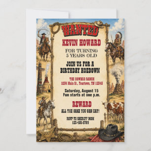 Wanted Poster Kids Birthday Party Invitation