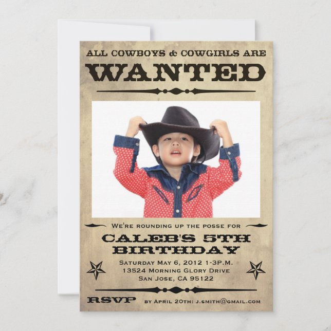 Wanted Poster Kids Party Invitation (Front)