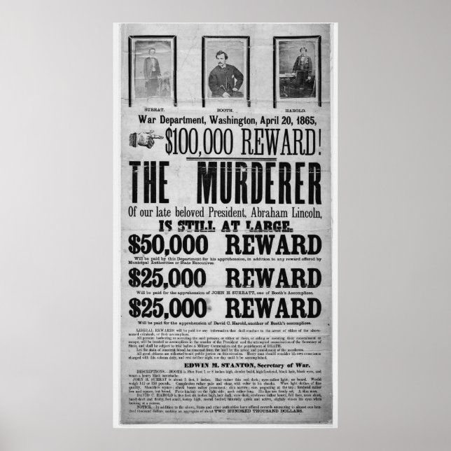 Wanted Poster Lincoln Assassination Conspirators (Front)