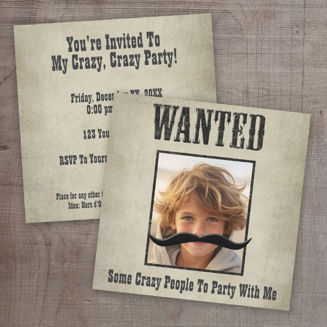 Wanted Poster - Move the moustache Invitation (Wanted - Wild West Theme Party)