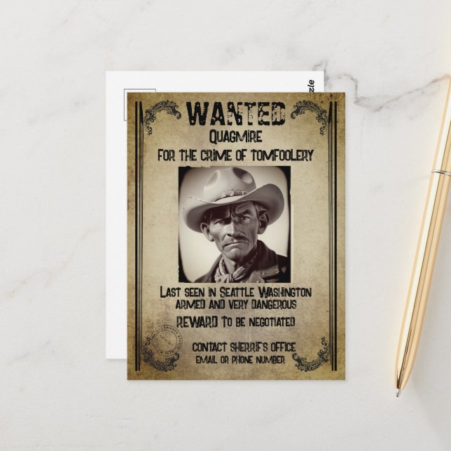 Wanted Poster Postcard (Front/Back In Situ)