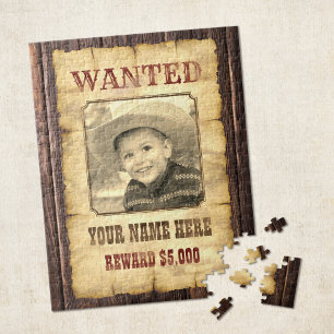 Wanted Poster Vintage Wild West Photo Template J Jigsaw Puzzle