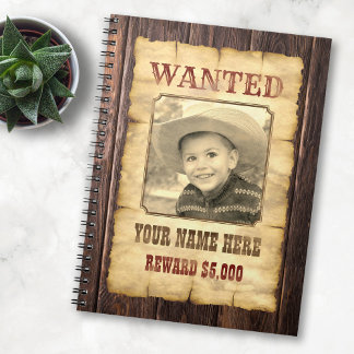 Wanted Poster | Vintage Wild West Photo Template N Notebook