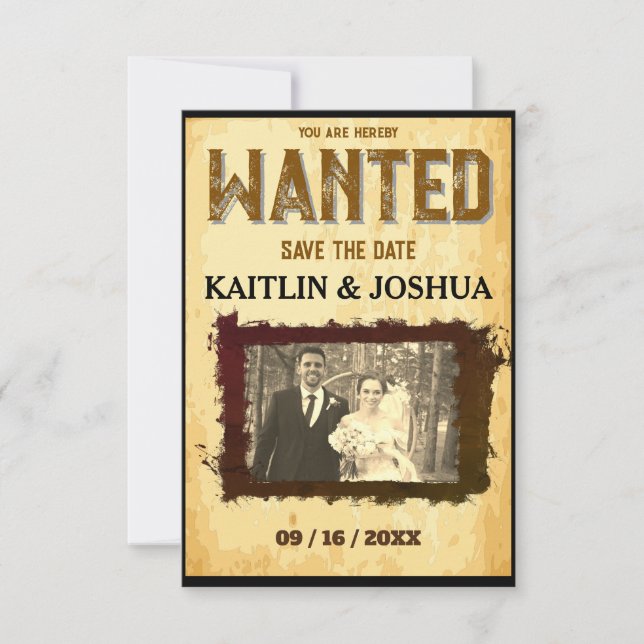 Wanted Poster 💍 Western Theme Wedding Photo Save The Date (Front)