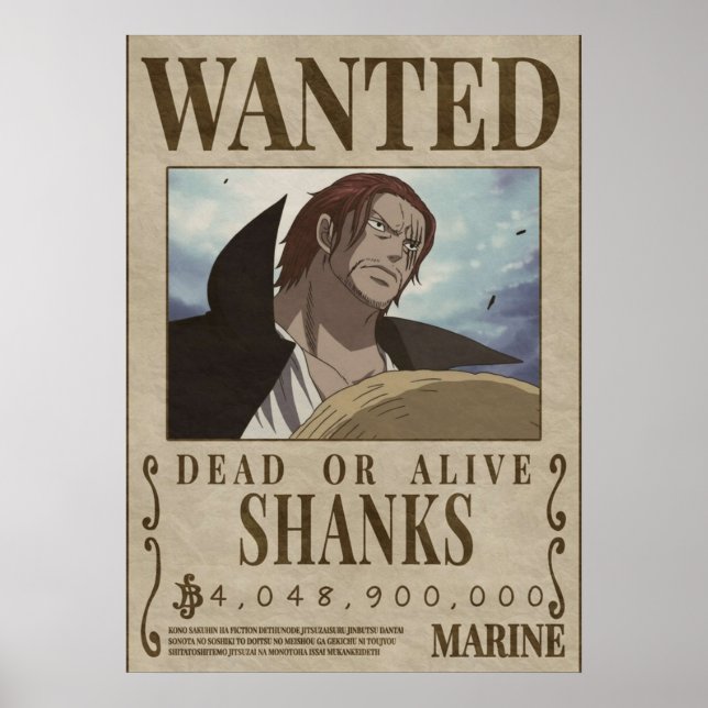 Wanted Shanks  shanks bounty Poster (Front)