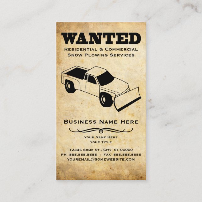 wanted : snow plow and lawn care services business card (Front)
