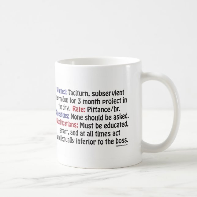 Wanted: Taciturn, subservient myrmidon Coffee Mug (Right)