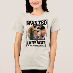 Wanted: The Cactus Licker – Funny Cowboy Llama Tri-Blend Shirt