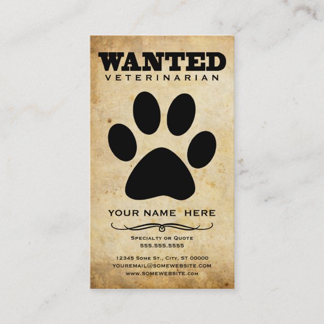 wanted : veterinarian business card (Front)