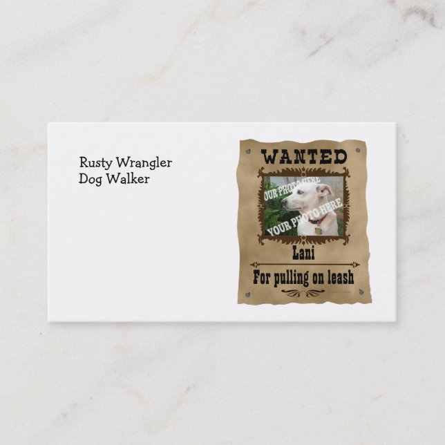 Wanted Wild West Poster Pet Custom Photo Template Business Card (Front)