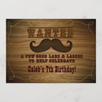 Wanted Wild Western Cowboy Moustache Invitation