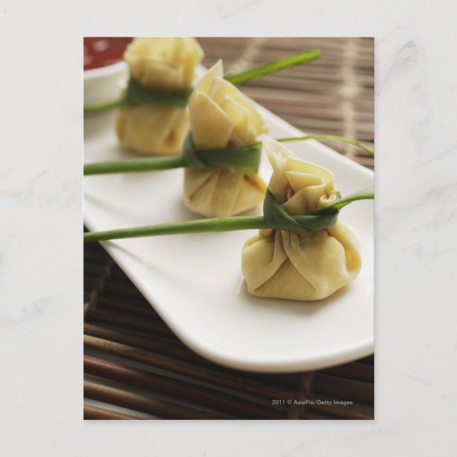 wanton dumplings with white chili sauce postcard (Front)