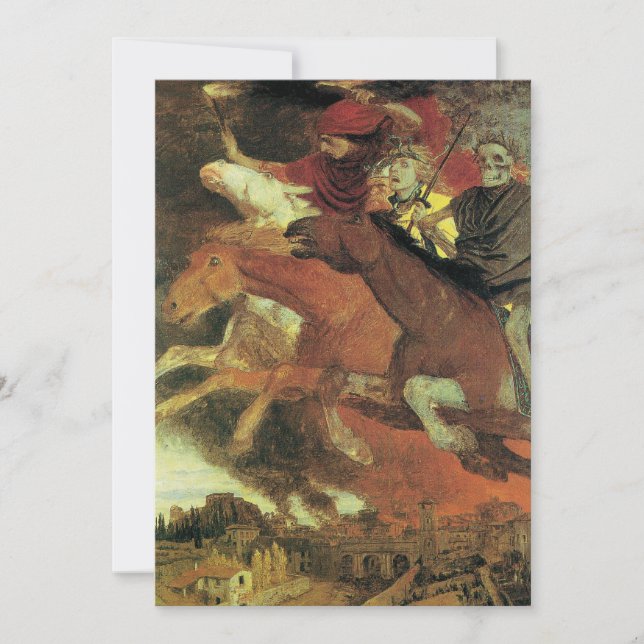 War by Arnold Bocklin Scary, Creepy Halloween Invitation (Front)