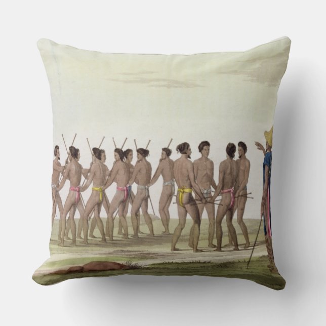 War Dance of the Caroline Islanders, plate 22 from Throw Pillow (Front)