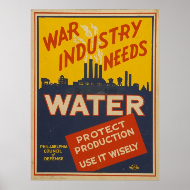 War Industry Water Vintage 1943 WPA Poster (Front)