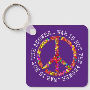 War is not the answer peace sign symbol keychain