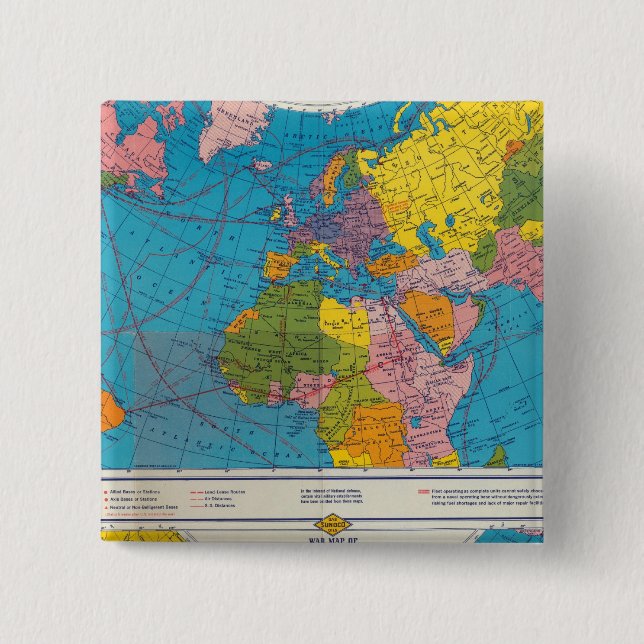 War map Atlantic, Eurasia, Africa, Pacific Ocean 2 Inch Square Button (Front)