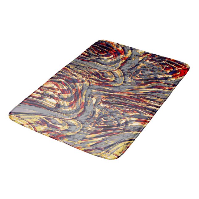 War of orange ribbons against red, over grey fund bath mat (Angled)