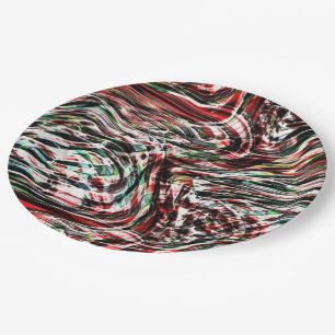 War of red ribbons against cyan paper plate