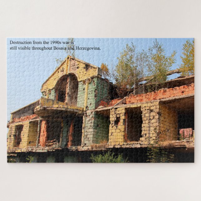 War Torn Building in Sarajevo Bosnia Large Jigsaw Puzzle (Horizontal)