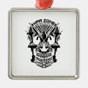 War Zone Skull Metal Ornament