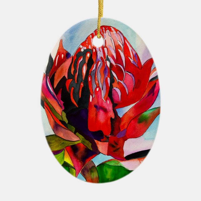 Waratah Australian native flower watercolor Ceramic Ornament (Front)
