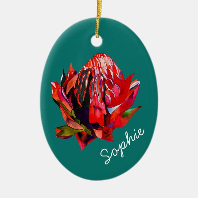 Waratah Australian native flower watercolor Ceramic Ornament (Front)