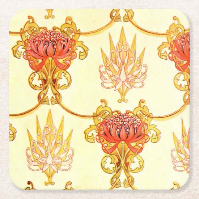 Waratah Wall Paper Pattern Square Paper Coaster (Front)