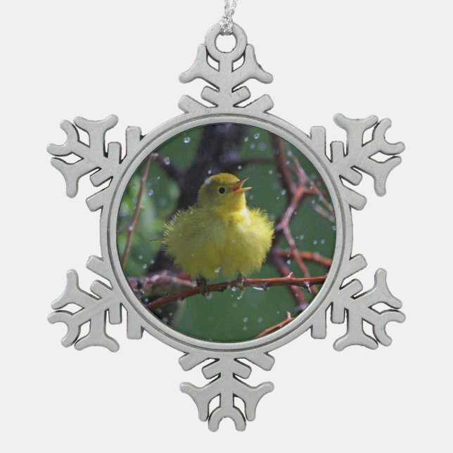 Warbler Snowflake Pewter Christmas Ornament (Front)