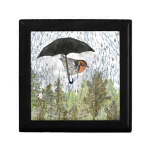 Warbler Umbrella Rain Wooden Jewellery Keepsake Bo Gift Box