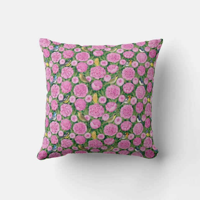 warblers and peonies throw pillow (Back)