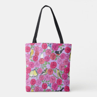 warblers and roses on lavender Fleece Blanket Tote Bag
