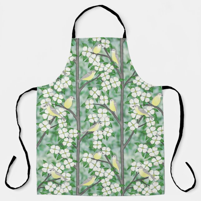 warbling vireos on flowering dogwood apron (Front)