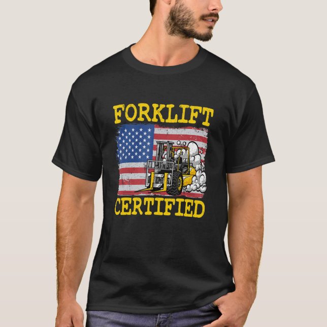 Warehouse American Flag Forklift Operator Forklift T-Shirt (Front)