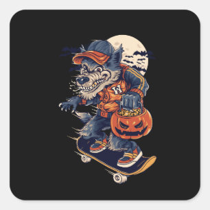 warewolf in halloweeen square sticker
