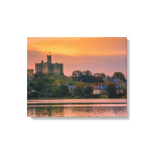 Warkworth Village and Castle at sunset