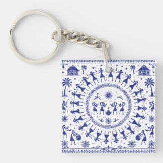 Warli Art Indian Tribal Illustration Keychain