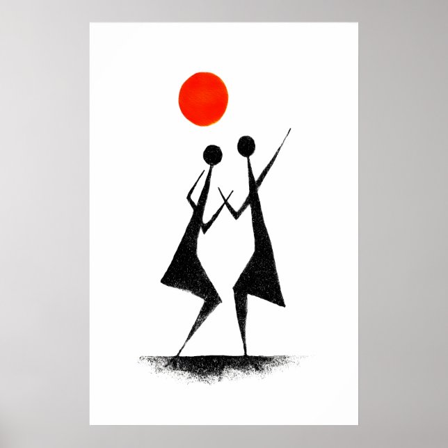 Warli Folk Art Print Minimalist Dance Scene (Front)