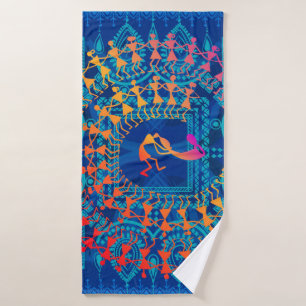 Warli painting - hand drawn traditional the ancien bath towel