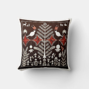 Warli Tribal Tree of Life -poster Art for Home Throw Pillow