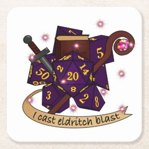 Warlock Dice Design Square Paper Coaster