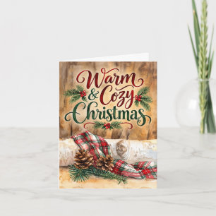Warm and Cozy Christmas Rustic Pine Cones Plaid Holiday Card