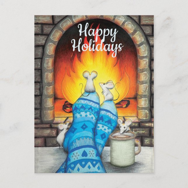 Warm and Cozy Custom Message Holiday Postcard (Front)