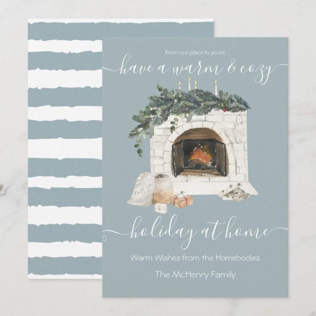 Warm and Cozy Fireplace Holiday at Home Covid Invitation (Front/Back)