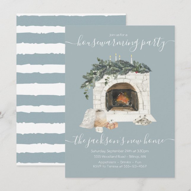 Warm and Cozy Fireplace Housewarming Party Invitation (Front/Back)