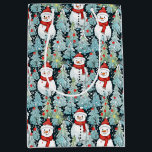 Warm and Cozy Snowman on a Winter Day Christmas Medium Gift Bag<br><div class="desc">Christmas gift bag with snowmen in warm red scarves and a pretty blue pine tree background.</div>